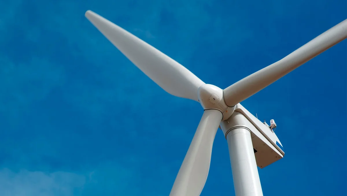 Wind turbine rotor and blades viewed from below